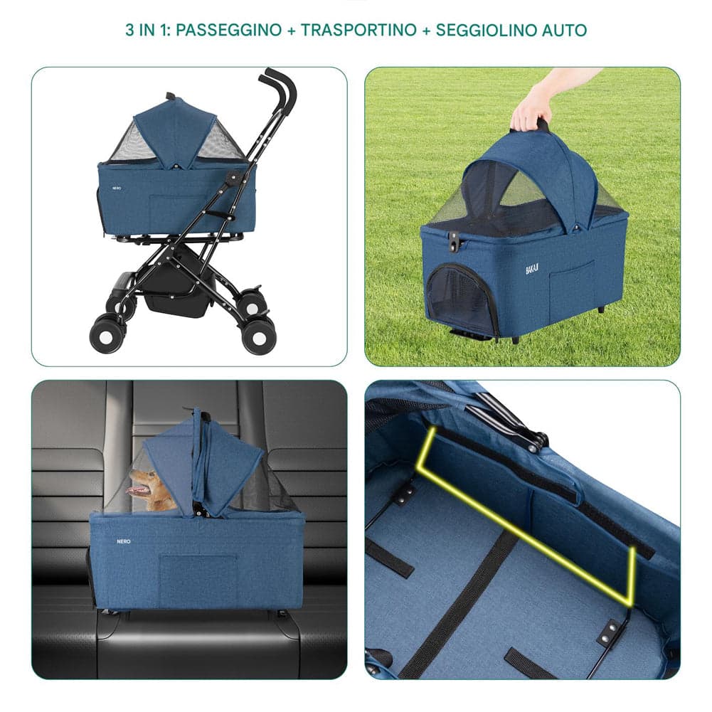 Passeggino per Cani e Gatti con Traportino Rimovibile per Animali Domestici Blu in Passeggini Esplodia - Napoli, commercioVirtuoso.it
