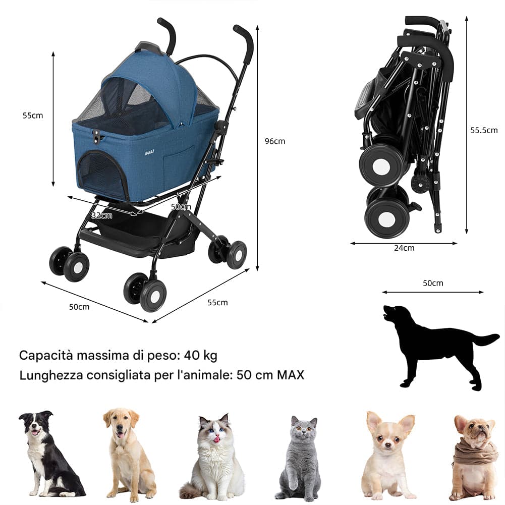 Passeggino per Cani e Gatti con Traportino Rimovibile per Animali Domestici Blu in Passeggini Esplodia - Napoli, commercioVirtuoso.it