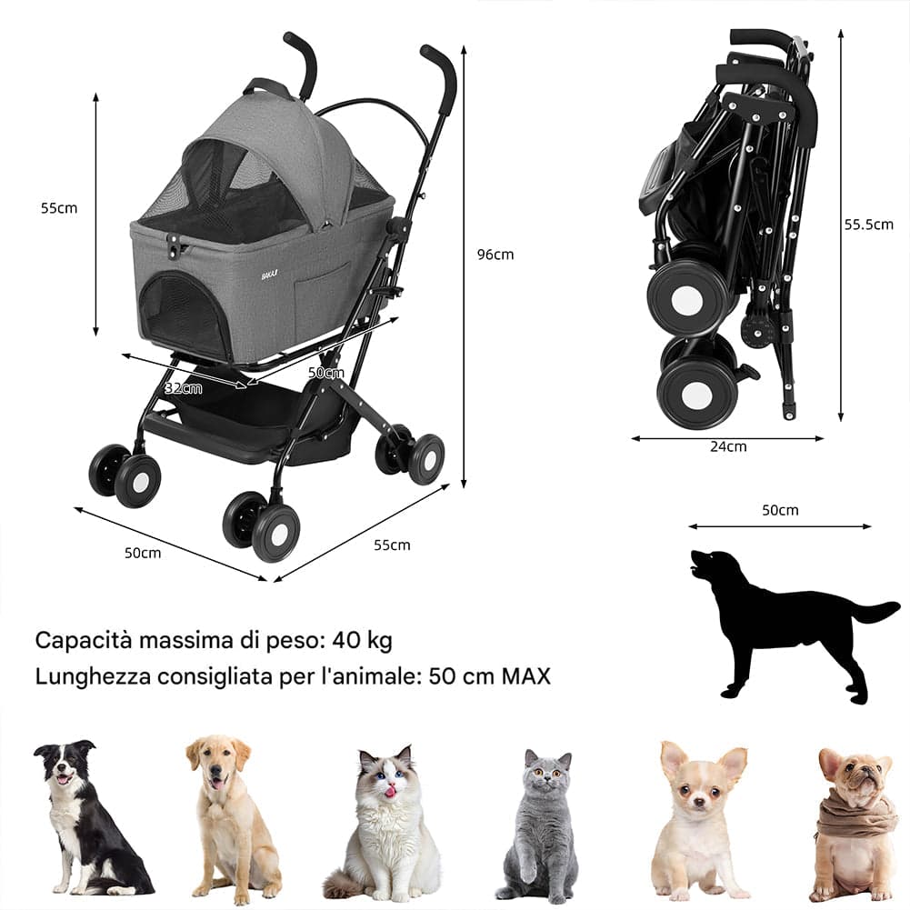 Passeggino per Cani e Gatti Traportino Rimovibile per Animali Domestici Grigio in Passeggini Esplodia - Napoli, commercioVirtuoso.it