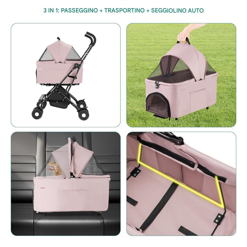 Passeggino per Cani e Gatti con Traportino Rimovibile per Animali Domestici Rosa in Passeggini Esplodia - Napoli, commercioVirtuoso.it