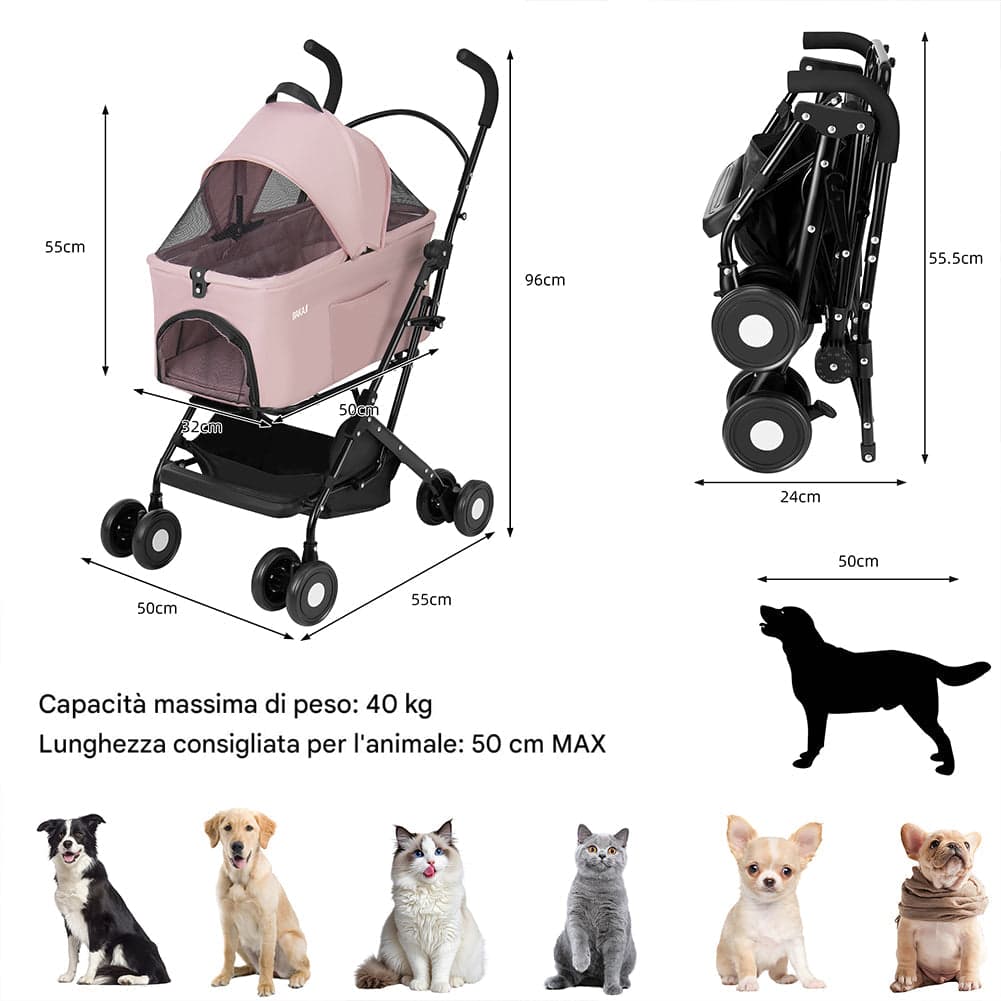 Passeggino per Cani e Gatti con Traportino Rimovibile per Animali Domestici Rosa in Passeggini Esplodia - Napoli, commercioVirtuoso.it