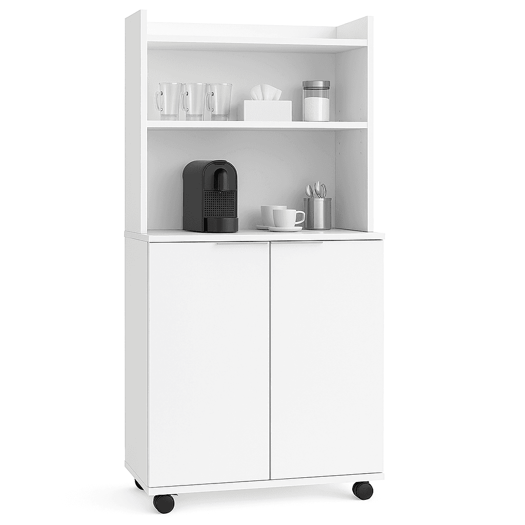 Mobile Multiuso in Legno Angolo Bar snack Ufficio Credenza con Ruote 2Ante