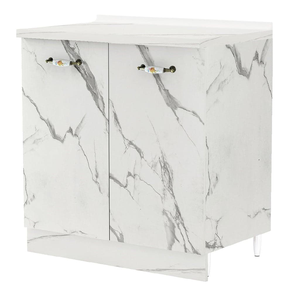 Mobile Cucina Base 2 Ante Componibile in Legno Colore Bianco Marmo 80x50 H85cm
