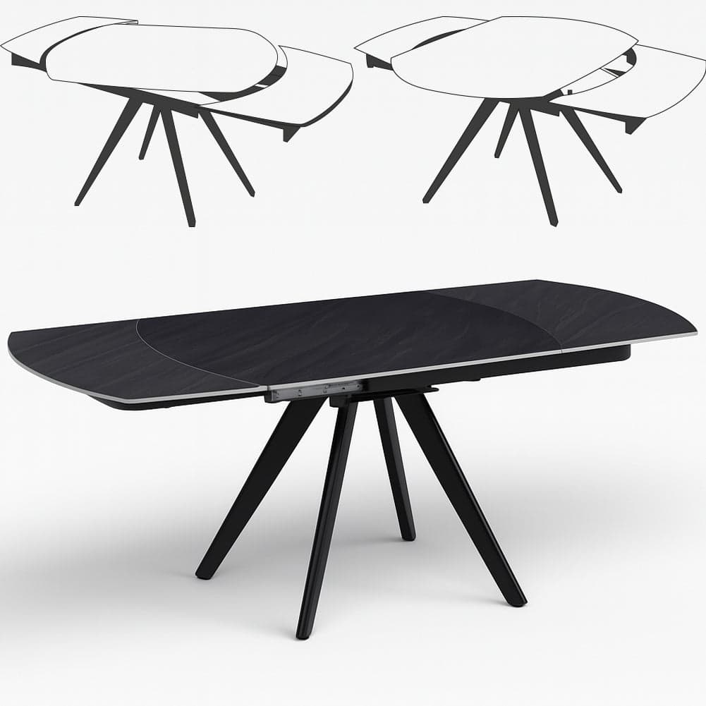 Tavolo Cucina Soggiorno Allungabile Rotante Piano Ceramica Nero 6-8 posti 140/180cm in Tavoli da sala da pranzo Danyx - Casoria, commercioVirtuoso.it
