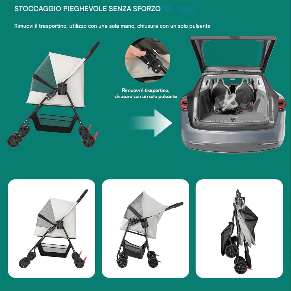 Passeggino Pieghevole per Cani e Gatti con Cappottina Max 15kg Animali Domestici  Grigio in Passeggini Danyx - Casoria, commercioVirtuoso.it