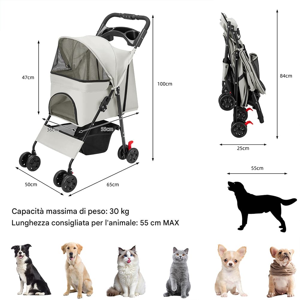 Passeggino Pieghevole per Cani e Gatti Taglia Media-Grande fino a 30kg Grigio in Passeggini Danyx - Casoria, commercioVirtuoso.it