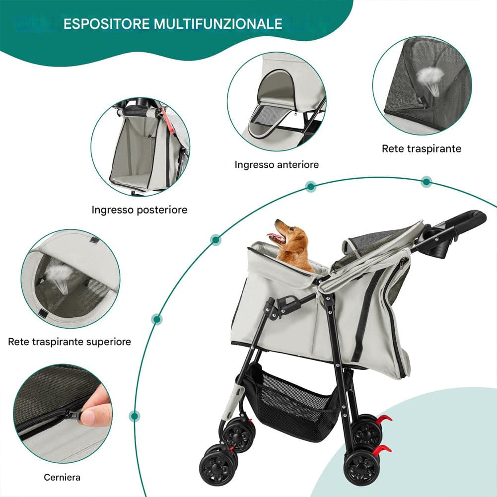 Passeggino Pieghevole per Cani e Gatti Taglia Media-Grande fino a 30kg Grigio in Passeggini Danyx - Casoria, commercioVirtuoso.it