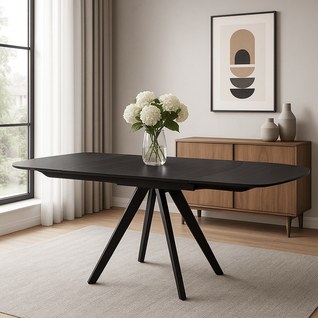 Tavolo Cucina Soggiorno Allungabile Rotante Piano Ceramica Nero 6-8 posti 140/180cm