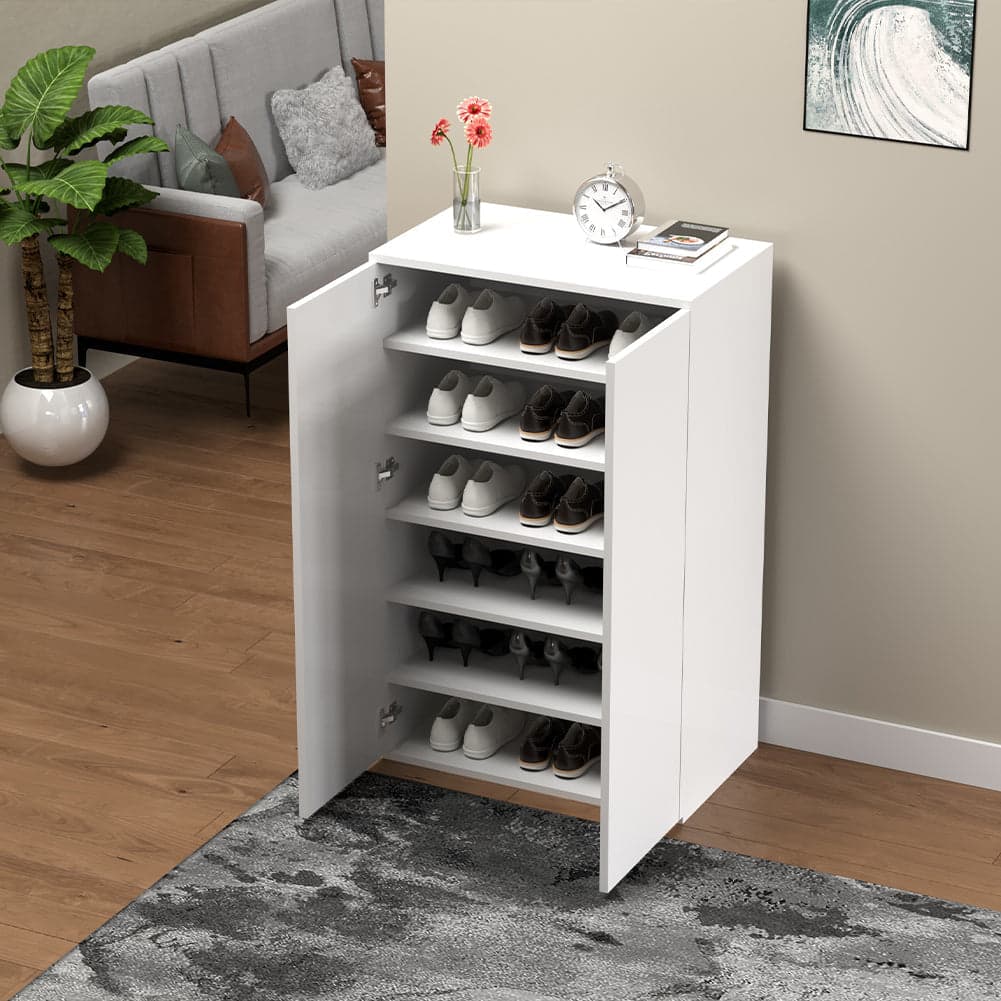 Scarpiera Salvaspazio con 2 Ante e 6 Ripiani Porta Scarpe in Legno 60x32x95cm
