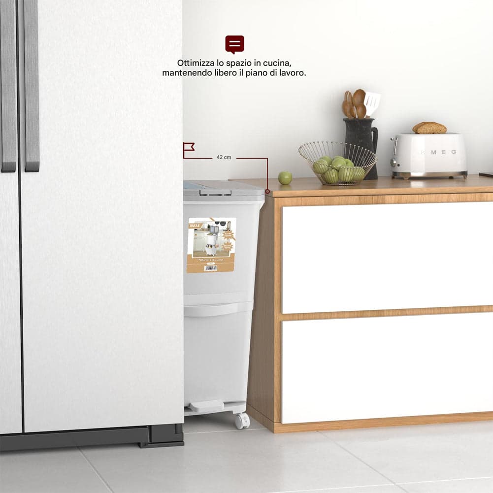 Pattumiera da Cucina Doppio Bidone 38 L Secchio con Separazione Rifiuti e Ruote in Pattumiere da cucina Esplodia - Napoli, commercioVirtuoso.it