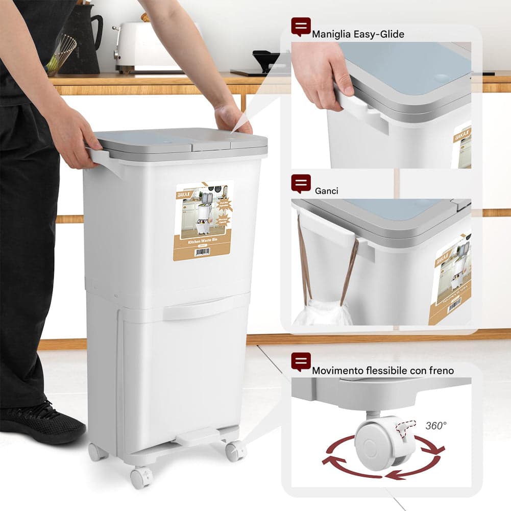 Pattumiera da Cucina Doppio Bidone 38 L Secchio con Separazione Rifiuti e Ruote in Pattumiere da cucina Esplodia - Napoli, commercioVirtuoso.it