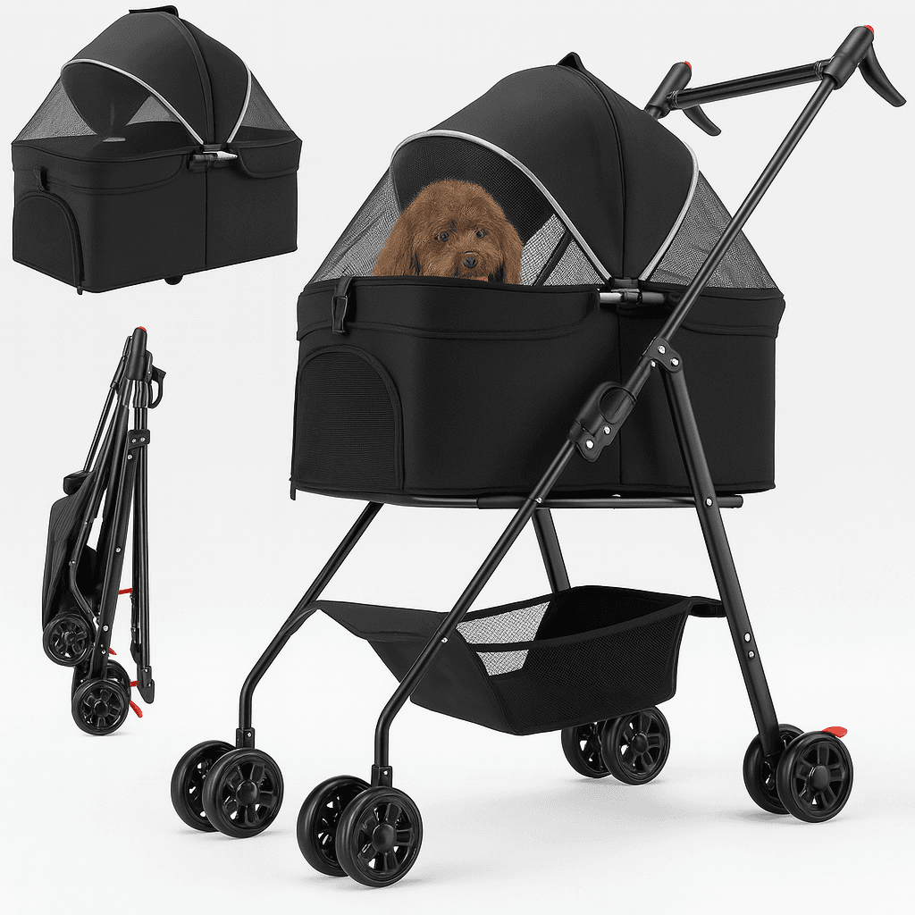 Passeggino per Cani Gatti 2in1 Cestello Rimovibile Pieghevole e Traspirante Nero in Passeggini Danyx - Casoria, commercioVirtuoso.it