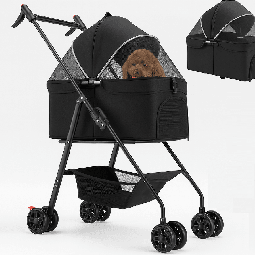 Passeggino per Cani Gatti 2in1 Cestello Rimovibile Pieghevole e Traspirante Nero in Passeggini Danyx - Casoria, commercioVirtuoso.it