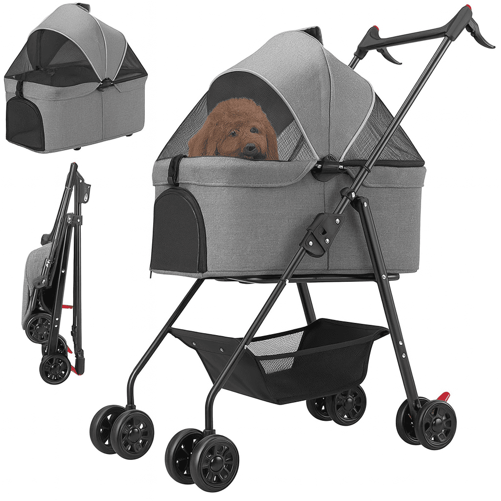 Passeggino per Cani Gatti 2in1 Cestello Rimovibile Pieghevole e Traspirante Grigio in Passeggini Danyx - Casoria, commercioVirtuoso.it