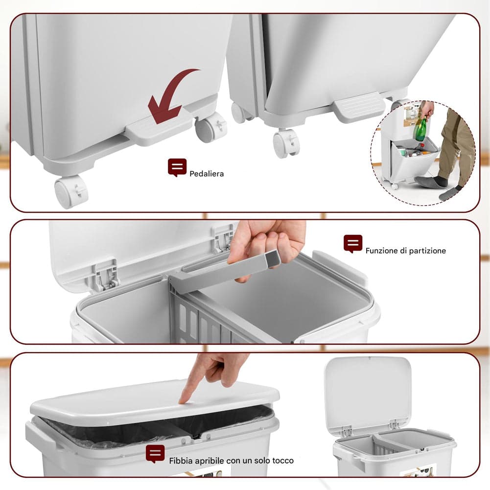 Pattumiera da Cucina Doppio Bidone 38 L Secchio Separazione Rifiuti Salvaspazio in Pattumiere da cucina Esplodia - Napoli, commercioVirtuoso.it