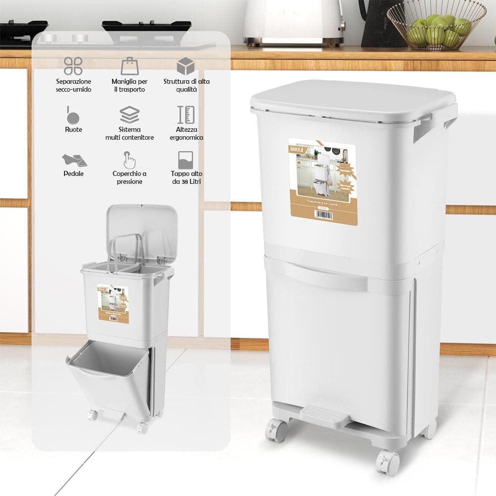 Pattumiera da Cucina Doppio Bidone 38 L Secchio Separazione Rifiuti Salvaspazio in Pattumiere da cucina Esplodia - Napoli, commercioVirtuoso.it