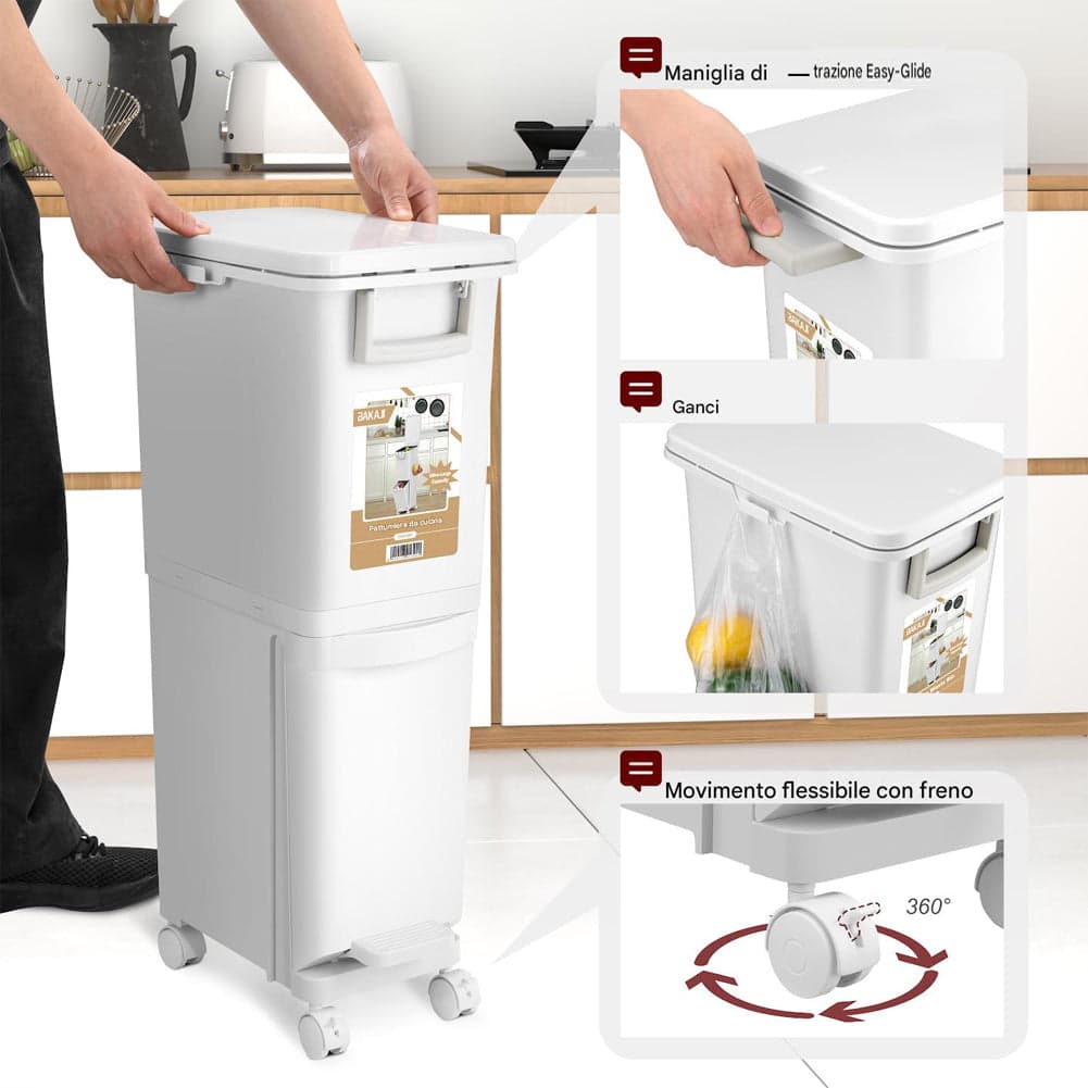 Pattumiera da Cucina Capacità Bidone 29L Secchio Ribaltabile Rifiuti Salvaspazio in Pattumiere da cucina Esplodia - Napoli, commercioVirtuoso.it