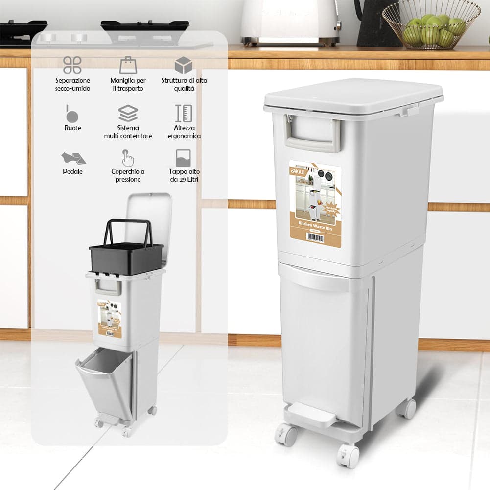 Pattumiera da Cucina Capacità Bidone 29L Secchio Ribaltabile Rifiuti Salvaspazio in Pattumiere da cucina Esplodia - Napoli, commercioVirtuoso.it