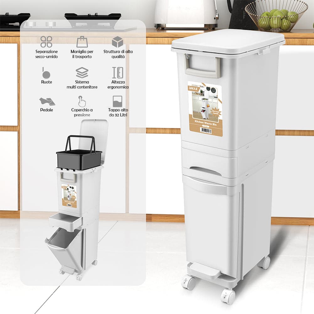 Pattumiera da Cucina Capacità Bidone 32L Secchio Ribaltabile Rifiuti Salvaspazio in Pattumiere da cucina Esplodia - Napoli, commercioVirtuoso.it