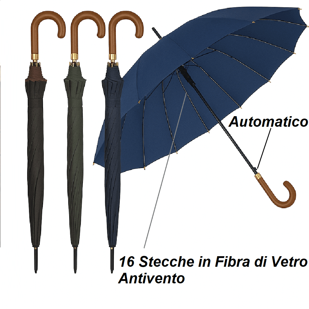 Kit 4 Ombrelli Grandi Automatici Antivento Uomo Donna 16 Stecche Fibra di Vetro in Ombrelli pieghevoli Danyx - Casoria, commercioVirtuoso.it