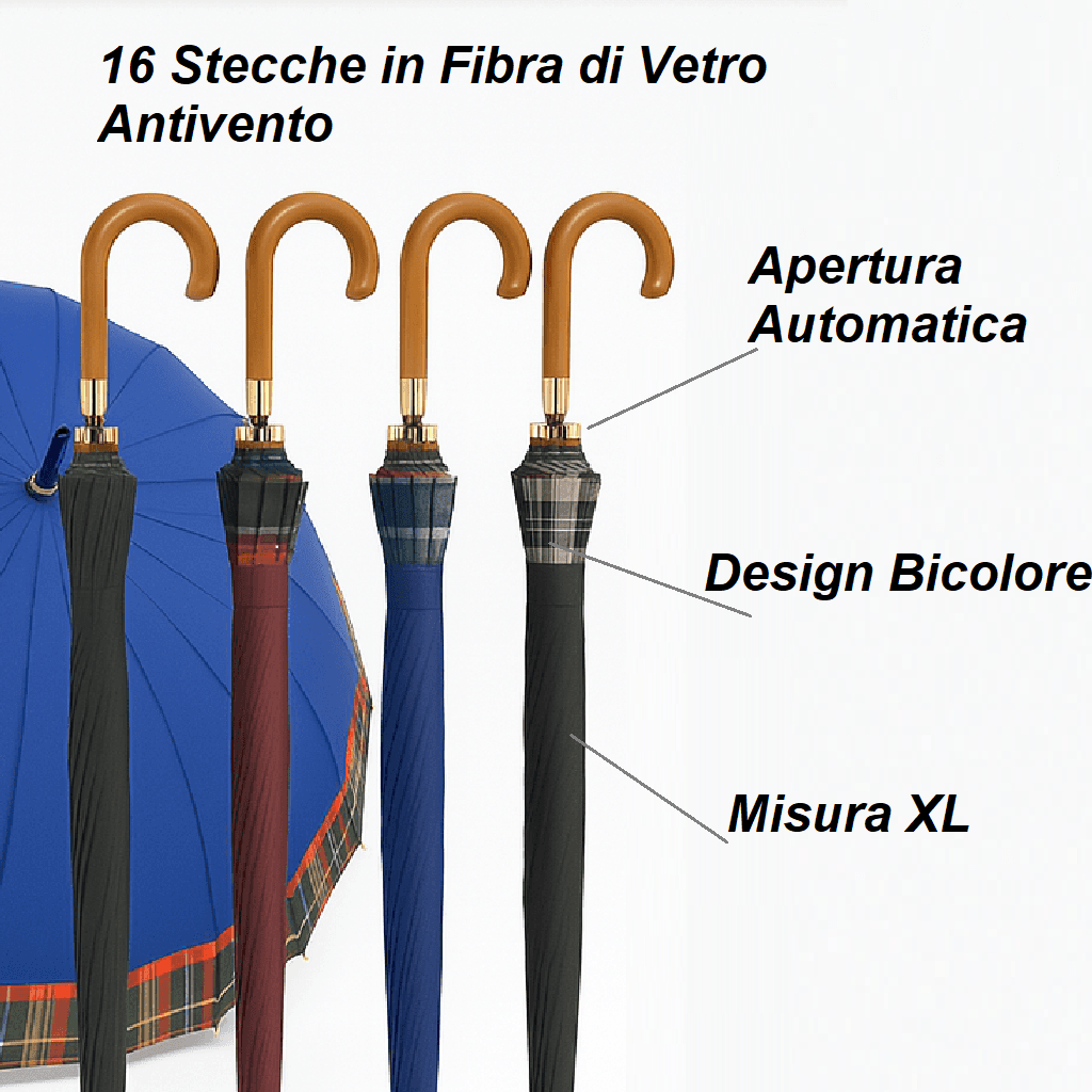Kit 4 Ombrelli Grandi Automatici Antivento Uomo Donna 16 Stecche Fibra di Vetro in Ombrelli pieghevoli Danyx - Casoria, commercioVirtuoso.it
