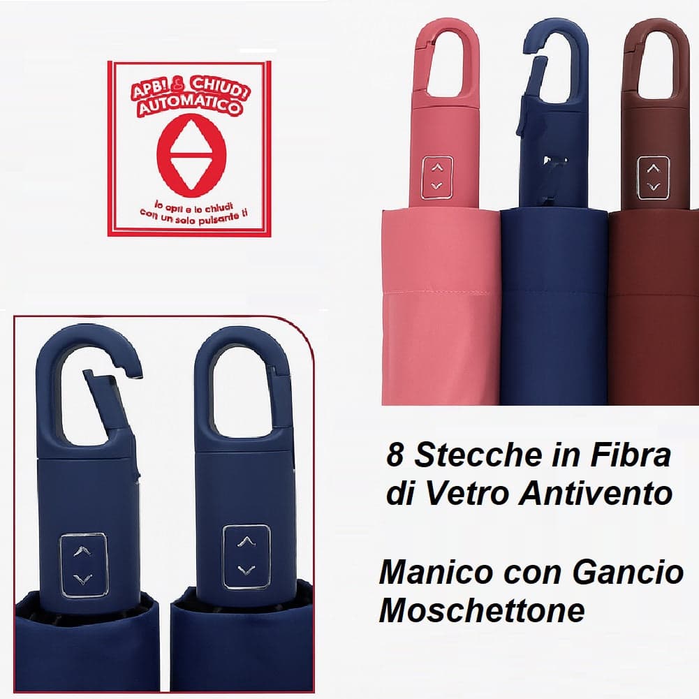 Kit 2 Ombrelli Mini Borsetta Apri e Chiudi con Gancio 8 Stecche Antivento in Fibra Uomo Donna in Ombrelli pieghevoli Danyx - Casoria, commercioVirtuoso.it