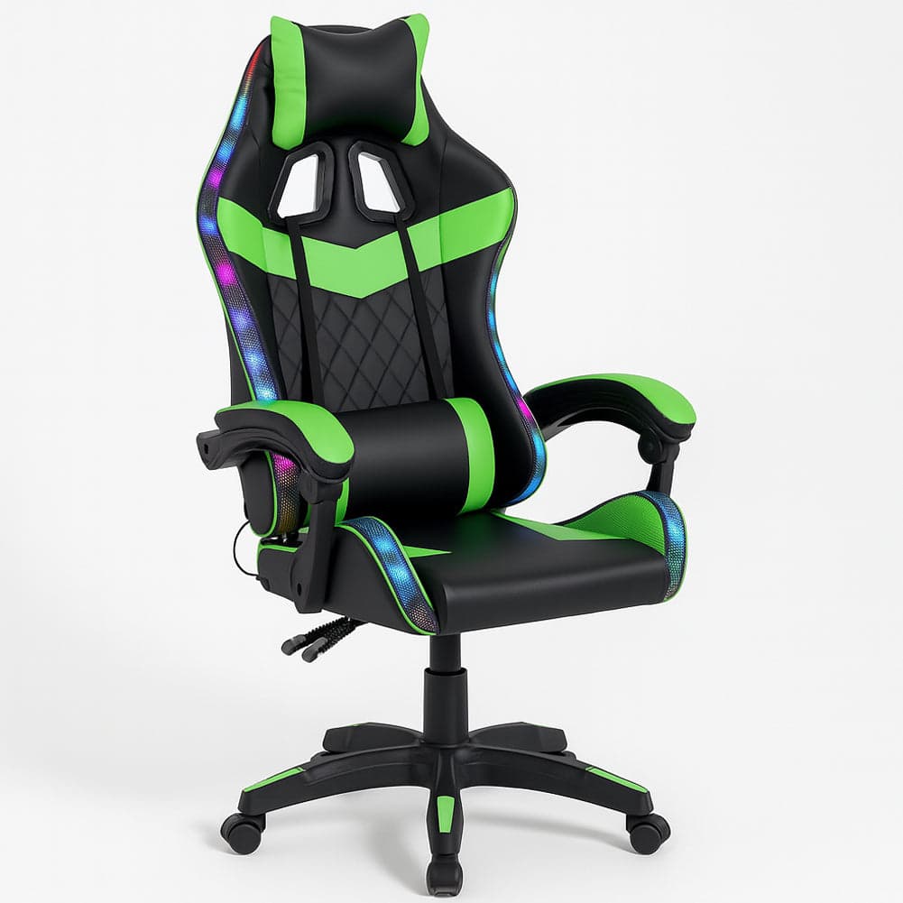 Sedia Gaming da Scrivania Verde e Nera con Led RGB Altezza Regolabile 106-116cm
