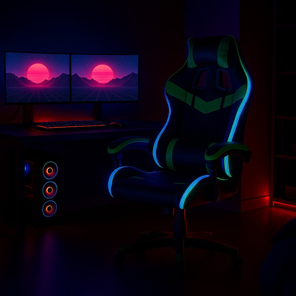 Sedia Gaming da Scrivania Verde e Nera con Led RGB Altezza Regolabile 106-116cm in Sedie Gaming Esplodia - Napoli, commercioVirtuoso.it