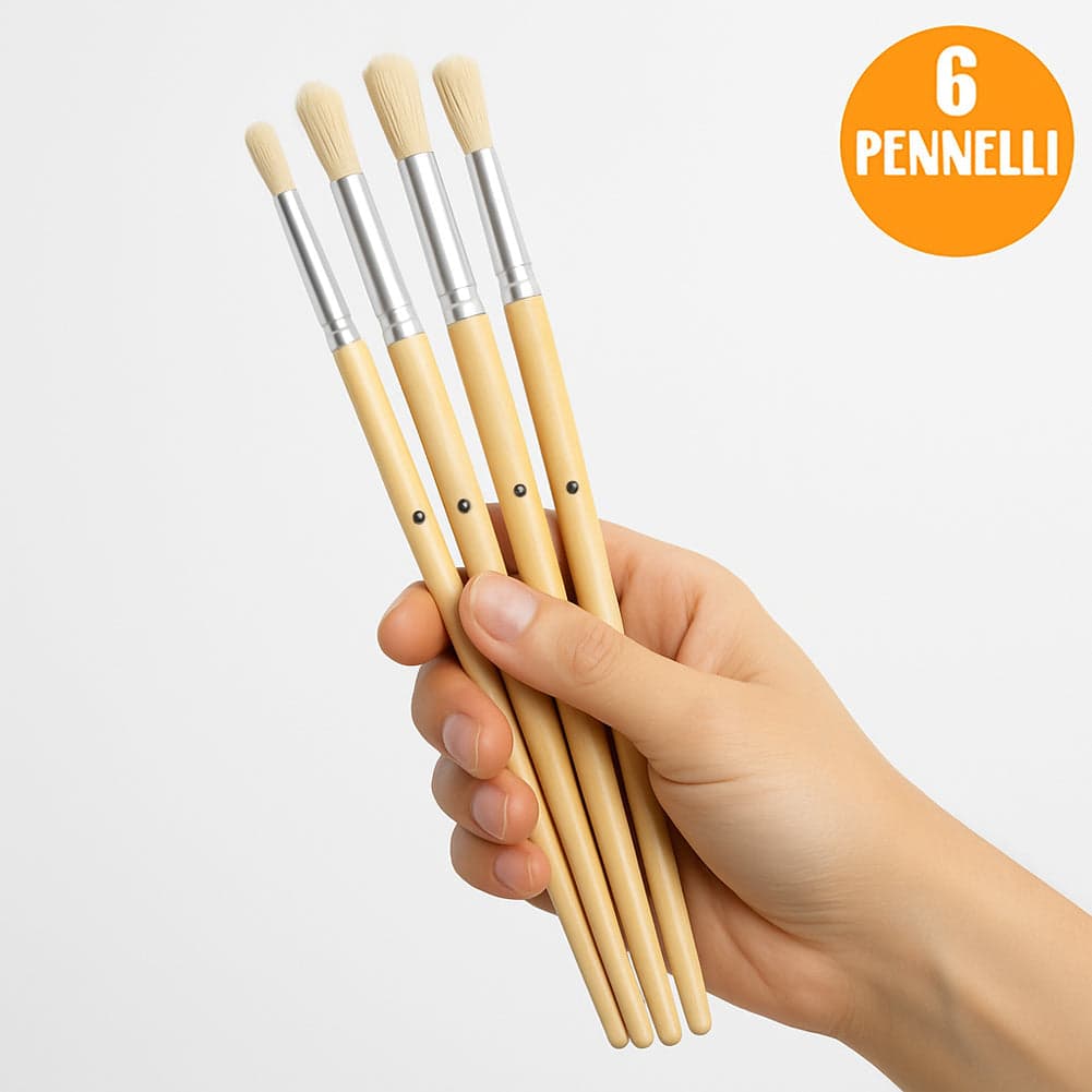Set 6 Pennelli Piatti Manico Legno Lungo Vari Spessori Hobby Pittura Artico in Set di pennelli Esplodia - Napoli, commercioVirtuoso.it