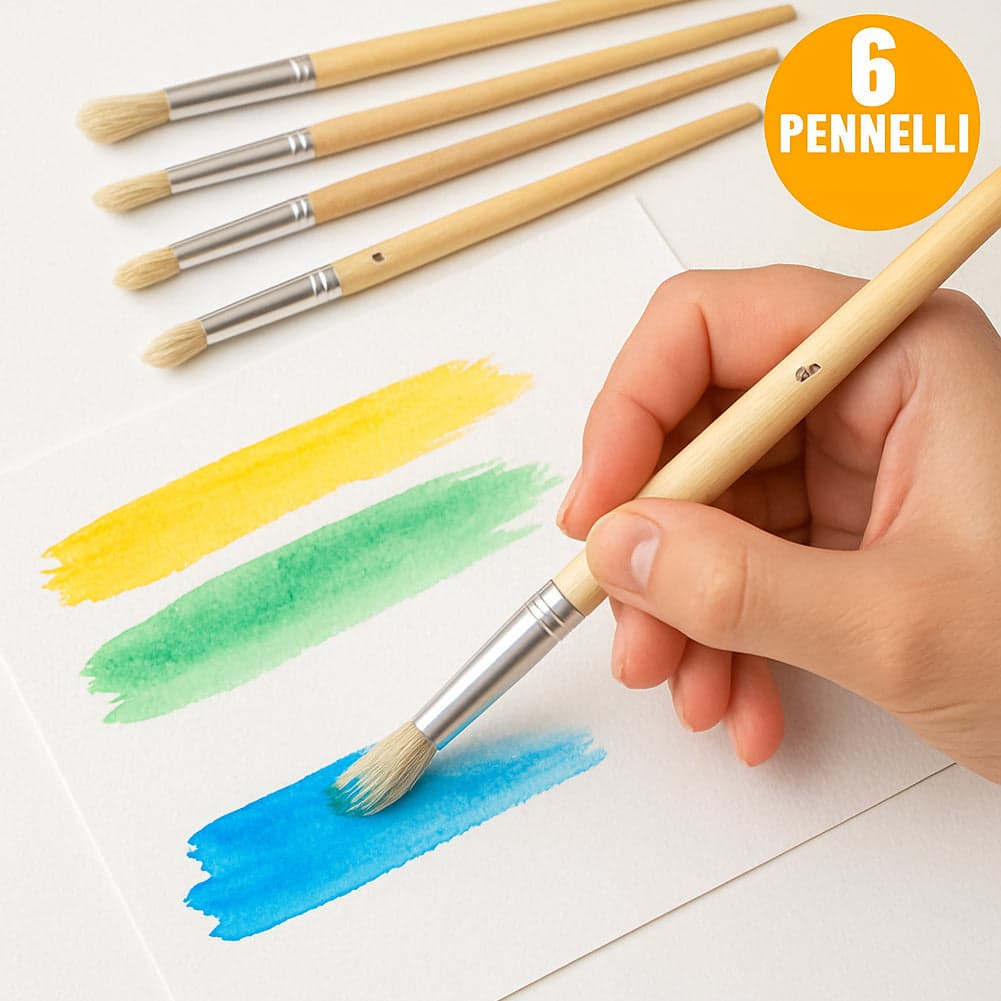 Set 6 Pennelli Piatti Manico Legno Lungo Vari Spessori Hobby Pittura Artico in Set di pennelli Esplodia - Napoli, commercioVirtuoso.it