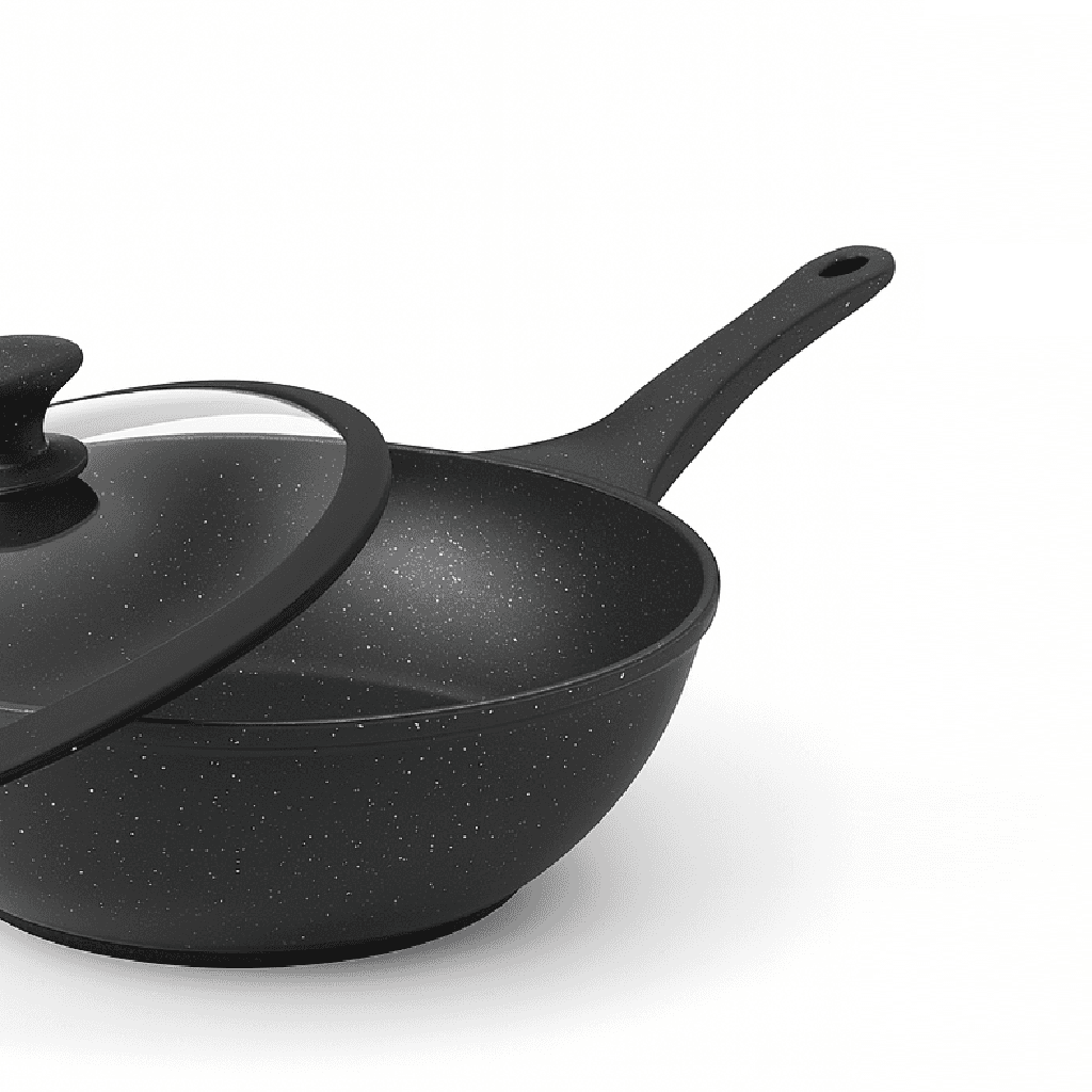 Padella Wok Antiaderente 30cm Alluminio Pietra con Coperchio Vetro Induzione Nero in Woks Danyx - Casoria, commercioVirtuoso.it