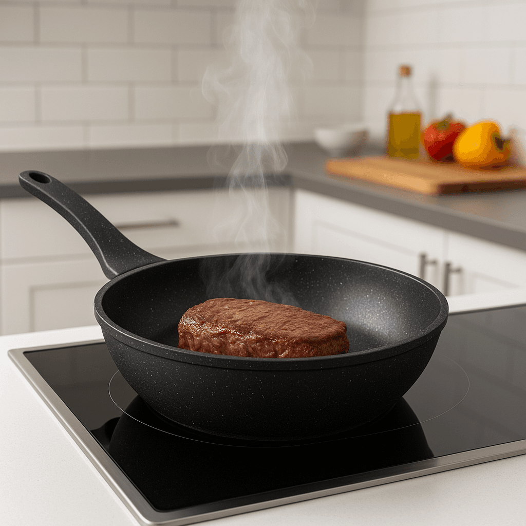 Padella Wok Antiaderente 30cm Alluminio Pietra con Coperchio Vetro Induzione Nero in Woks Danyx - Casoria, commercioVirtuoso.it