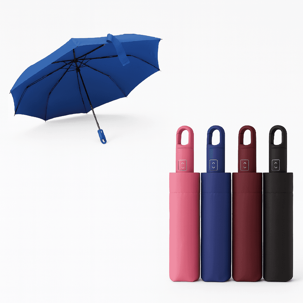 Kit 2 Ombrelli Mini Borsetta Apri e Chiudi con Gancio 8 Stecche Antivento in Fibra Uomo Donna