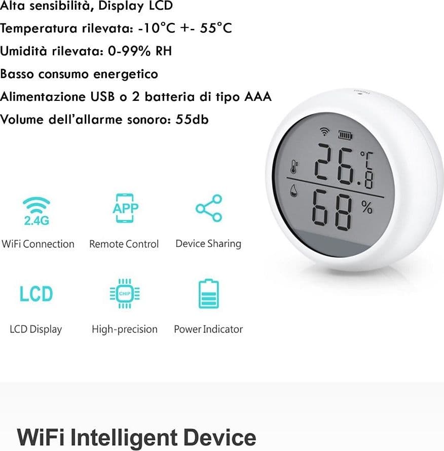 TERMOMETRO SMART WIFI SENSORE TEMPERATURA UMIDITA APP IFTTT SMART LIFE ALEXA GOOGLE in Igrometri Trade Shop italia - Napoli, commercioVirtuoso.it