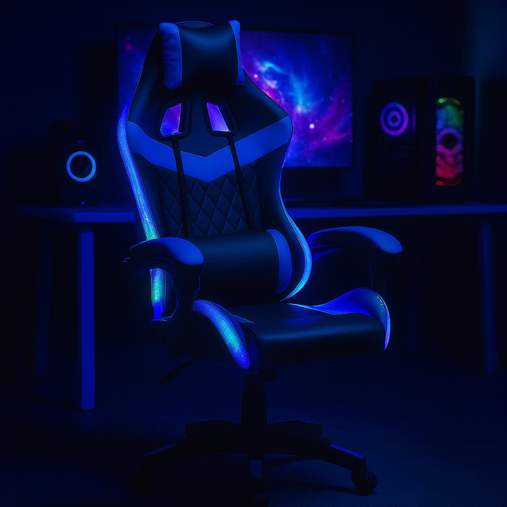 Sedia Gaming Scrivania Led RGB Ergonomica Altezza Eegolabile con 2Cuscini Nero Blu in Sedie Gaming Danyx - Casoria, commercioVirtuoso.it