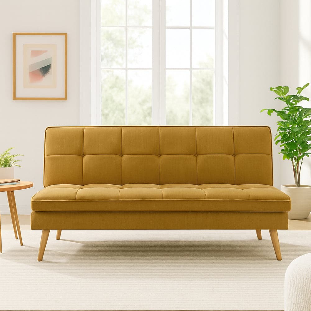 Divano Letto Reclinabile 3 Posti Ergonomico in Tessuto Mostarda con Gambe Legno in Divani Esplodia - Napoli, commercioVirtuoso.it