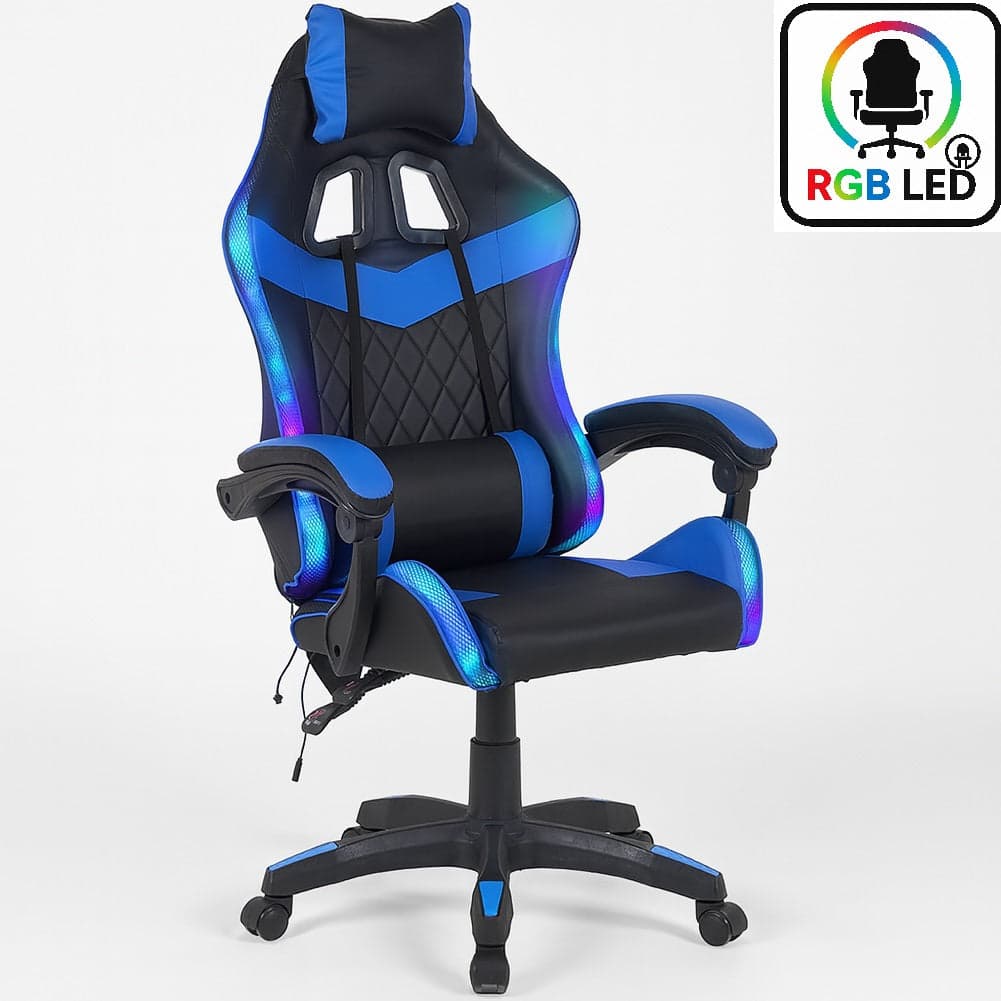 Sedia Gaming Scrivania Led RGB Ergonomica Altezza Eegolabile con 2Cuscini Nero Blu in Sedie Gaming Danyx - Casoria, commercioVirtuoso.it