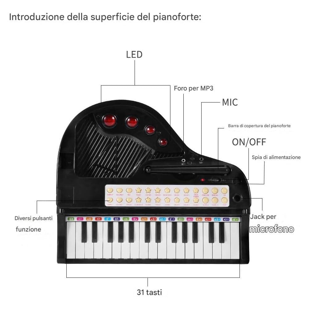 Tastiera Musicale Giocattolo Pianoforte per Bambini Nero 31 Tasti e Microfono in Pianoforti e tastiere Esplodia - Napoli, commercioVirtuoso.it