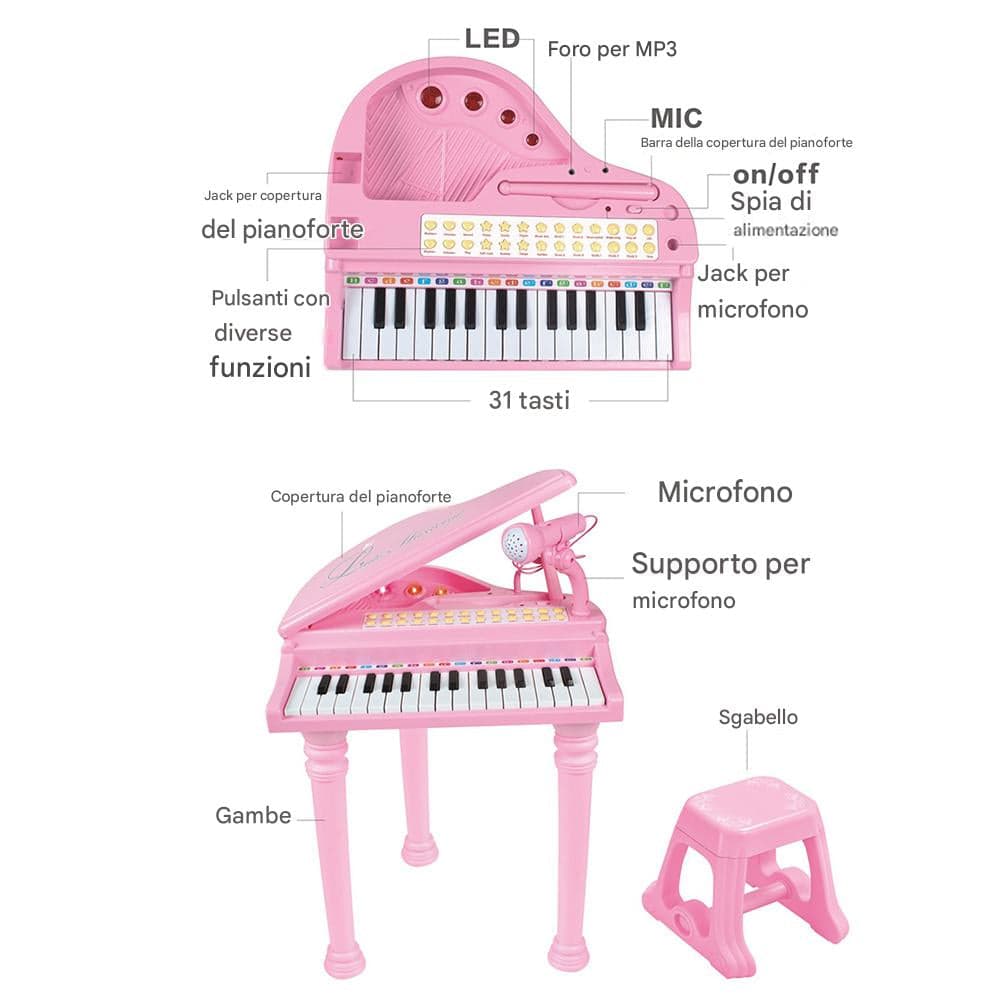 Pianoforte per Bambini con 31 Tasti Sgabello e Microfono Tastiera Musicale Rosa in Pianoforti e tastiere Esplodia - Napoli, commercioVirtuoso.it