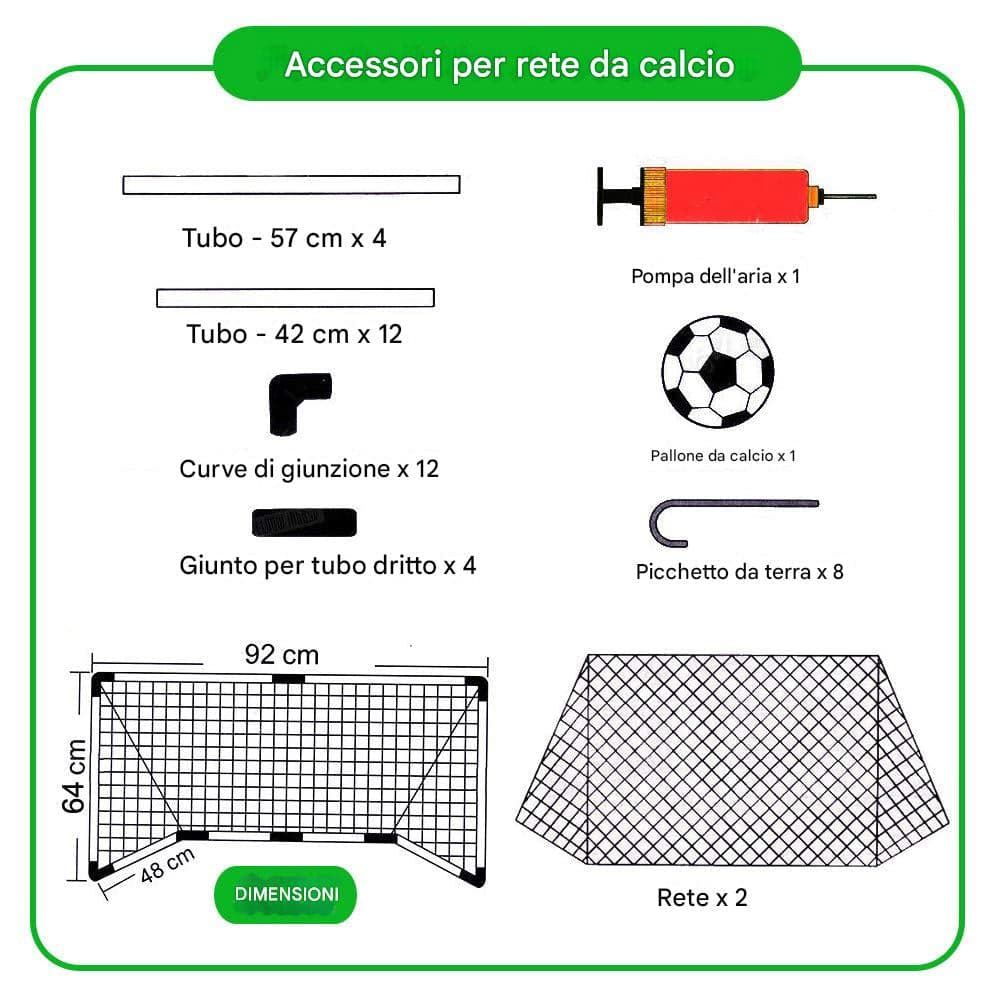 Set 2 Porte Calcio 92 x 64 cm con Pallone Gonfiatore e Morsetti per Fissaggio in Porte Esplodia - Napoli, commercioVirtuoso.it