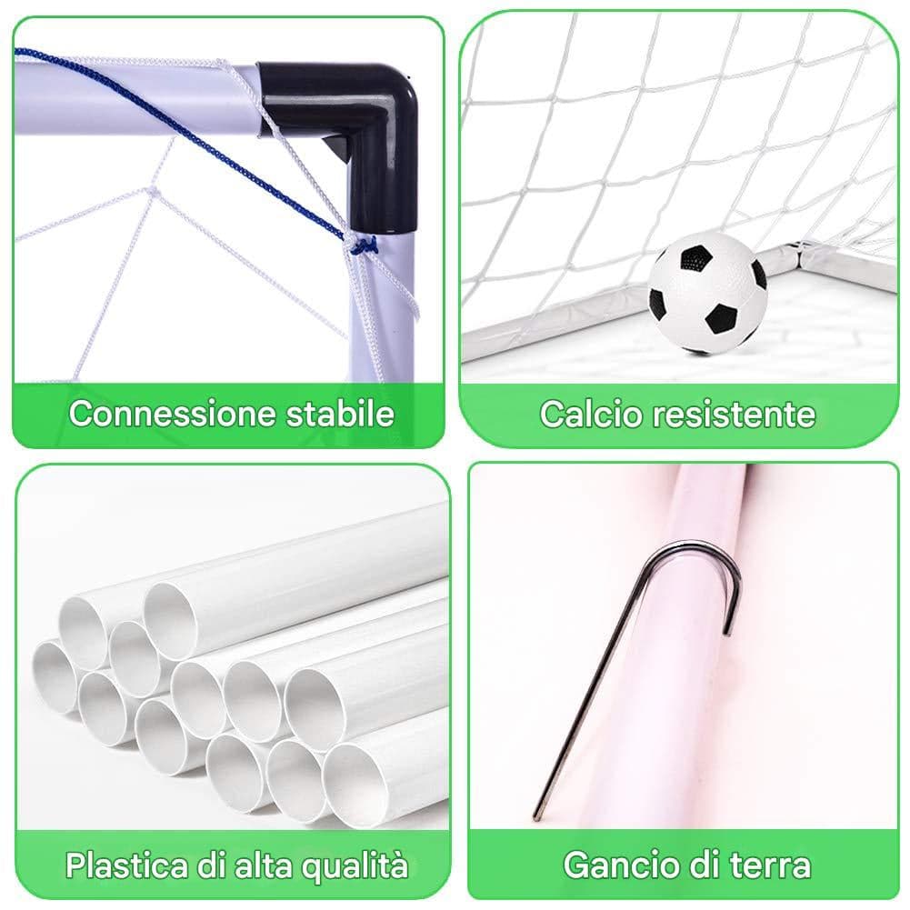 Set 2 Porte Calcio 92 x 64 cm con Pallone Gonfiatore e Morsetti per Fissaggio in Porte Esplodia - Napoli, commercioVirtuoso.it
