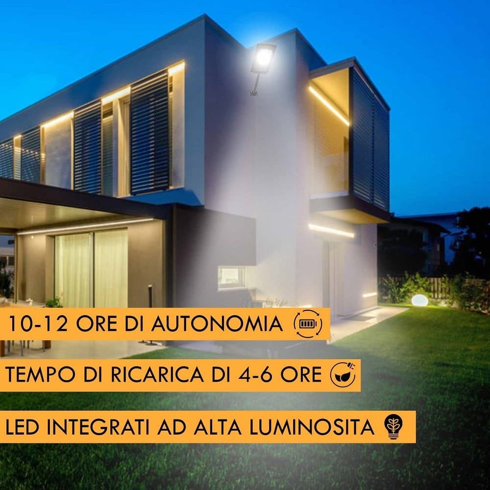 FARO LUCE SOLARE LED 54LED 15W IP65 SENSORE CREPUSCOLARE STAFFA MURO IMPERMEABILE in Proiettori Trade Shop italia - Napoli, commercioVirtuoso.it