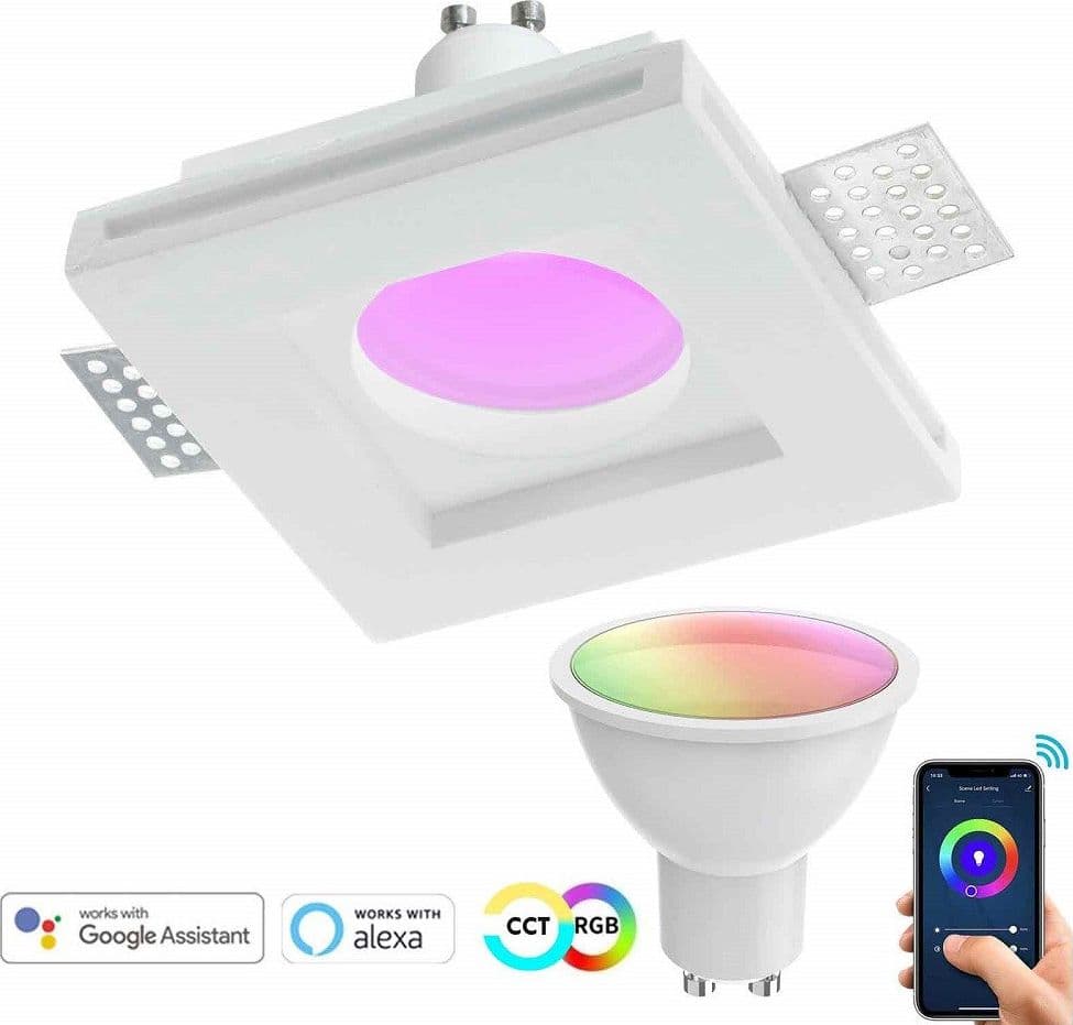 FARETTO SLIM GESSO SMART LED GU10 WIFI INCASSO QUADRATO RGB CCT ALEXA GOOGLE 10X10CM in Faretti da soffitto Trade Shop italia - Napoli, commercioVirtuoso.it