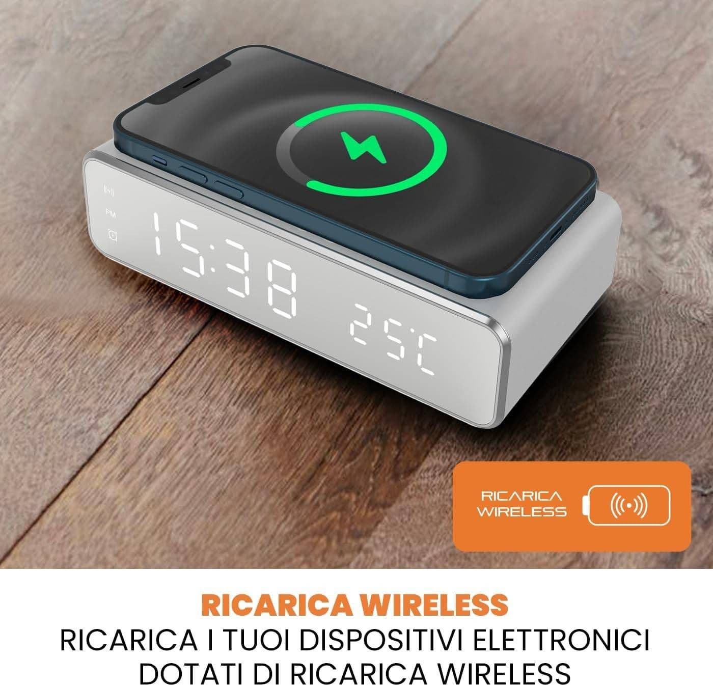 SVEGLIA DIGITALE CON RICARICA WIRELESS SMARTPHONE DISPLAY A LED LUCE REGOLABILE in Radiosveglie Trade Shop italia - Napoli, commercioVirtuoso.it