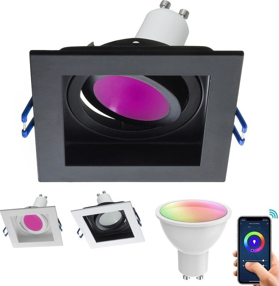 FARETTO LED INCASSO QUADRATO SMART ALEXA GOOGLE LAMPADA GU10 5W WIFI RGB CCT 9CM