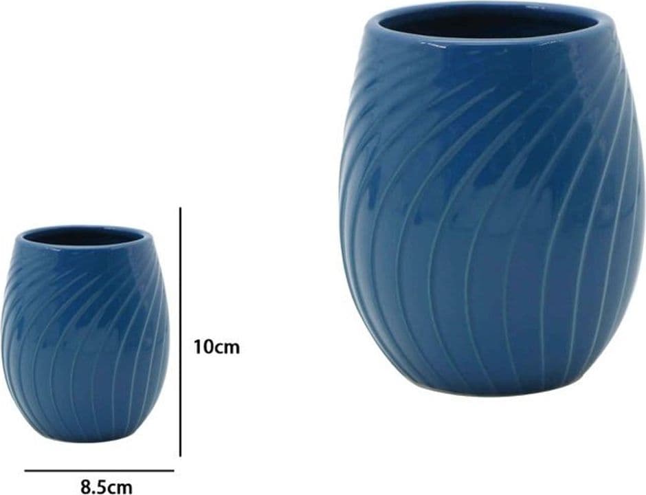 BICCHIERE PORTA SPAZZOLINI IN CERAMICA RIGATA BLU ACCESSORI ARREDO BAGNO 79955 in Bicchieri porta spazzolini Trade Shop italia - Napoli, commercioVirtuoso.it