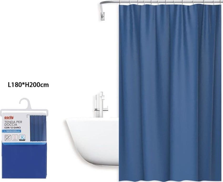 TENDA DOCCIA ANTIMUFFA IMPERMEABILE 180X200CM CON 12 GANCI ANELLI BAGNO BLU 69892 in Tende da doccia Trade Shop italia - Napoli, commercioVirtuoso.it