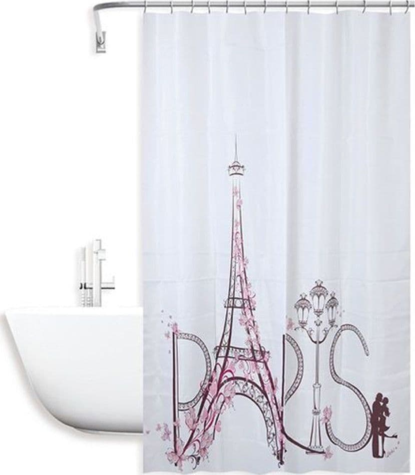 TENDA DOCCIA ANTIMUFFA IMPERMEABILE 180X200CM CON ANELLI BAGNO SCRITTA PARIS 87048