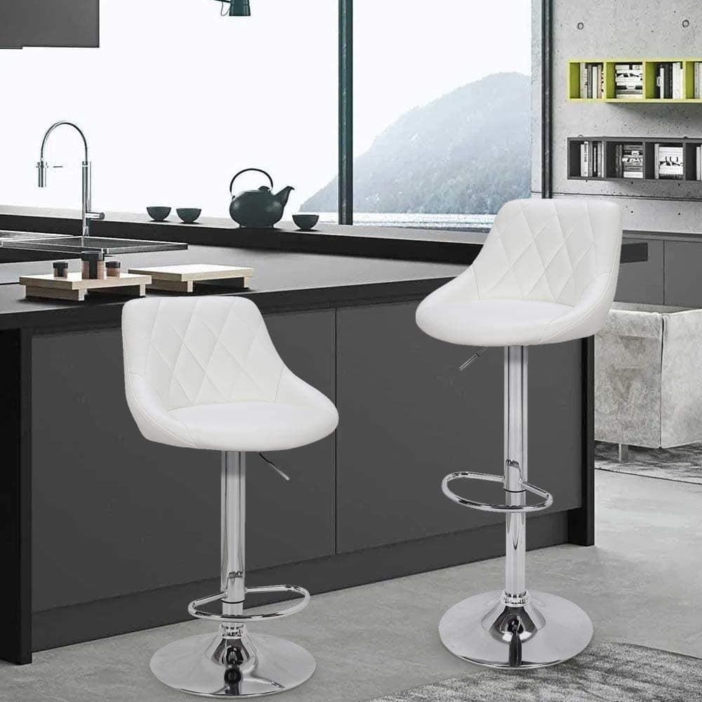 Set 2 Sgabelli Cucina Bar Girevoli Altezza Regolabile in Ecopelle Bianco e Acciaio in Sgabelli da bar Danyx - Casoria, commercioVirtuoso.it
