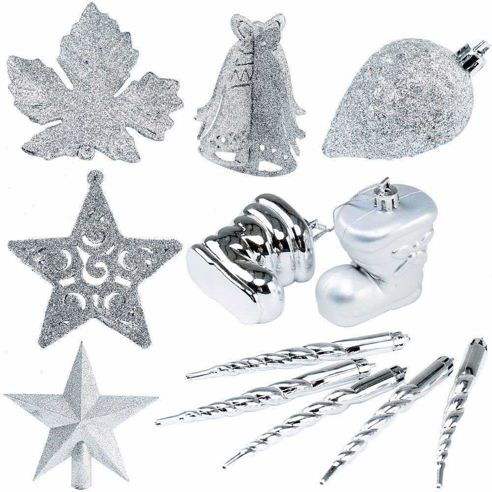 Addobbi Natalizi Albero 102 Pezzi Palline Silver Stelle Calze Pigne Decorazioni Natale in Palle e palline Danyx - Casoria, commercioVirtuoso.it